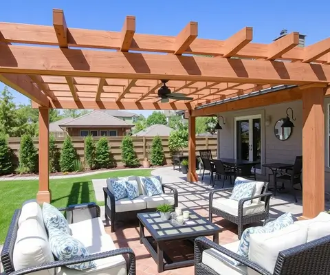 Custom pergola over a backyard patio