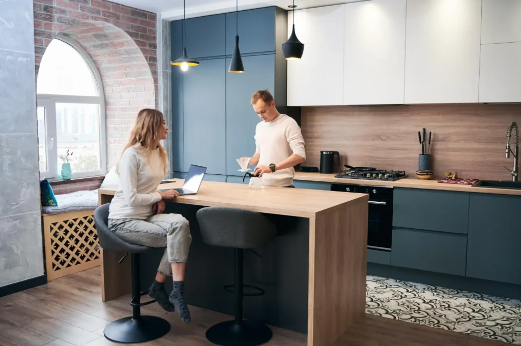 family on a new remodeled kitchen